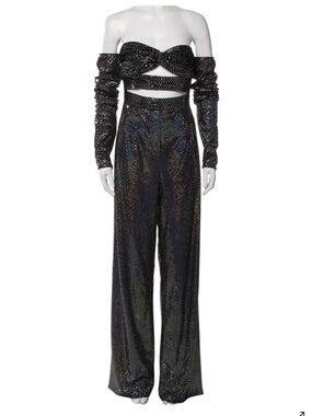 Bronx and Banco Black Holographic Wide-Leg Jumpsuit